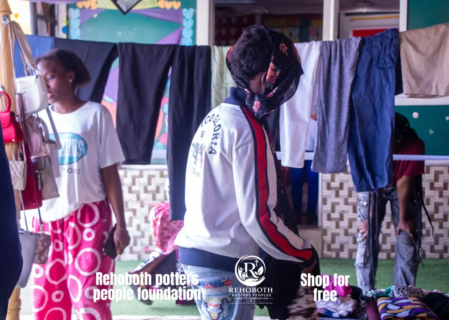 Participant receiving help with accessories